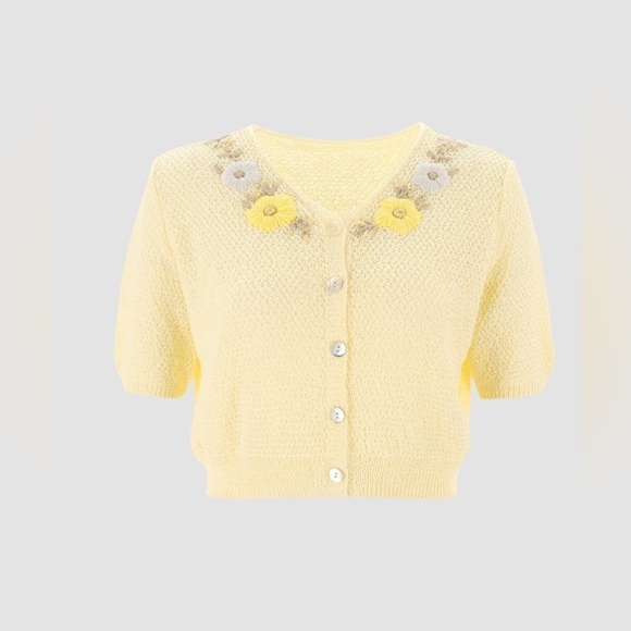 Yellow Floral Knit Cardigan Sweater size M/L - Picture 1 of 7